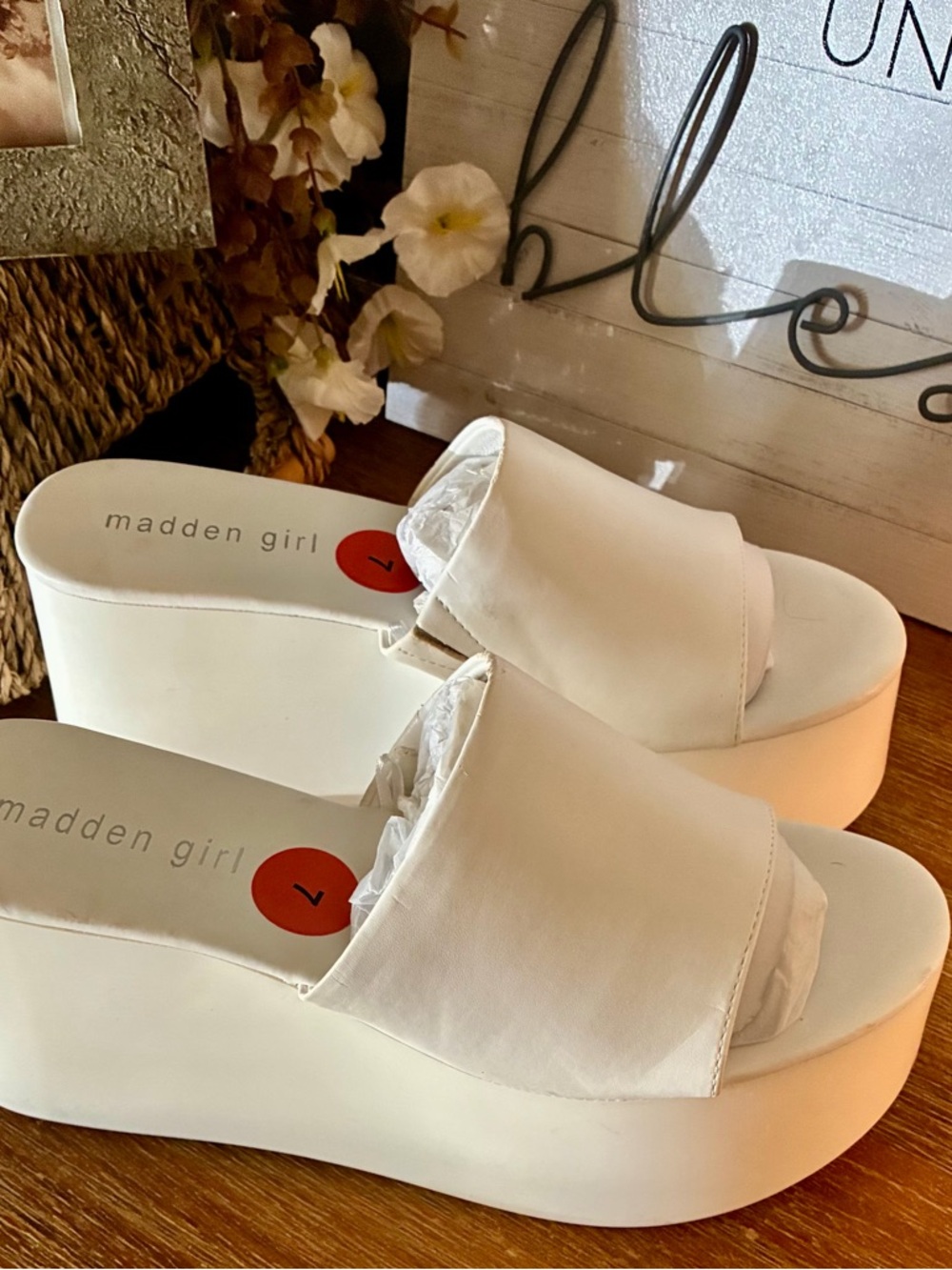 White Chunky Platform Slide Sandals